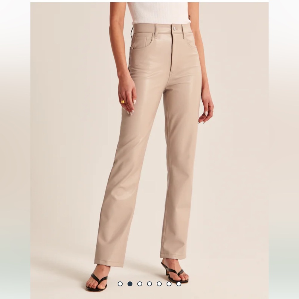 Abercrombie & Fitch Light Taupe Vegan Leather 90s Straight Pant